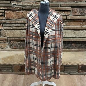 Field Flower Anthropologie 100% Wool Plaid Hooded Sweater Coat Coatigan